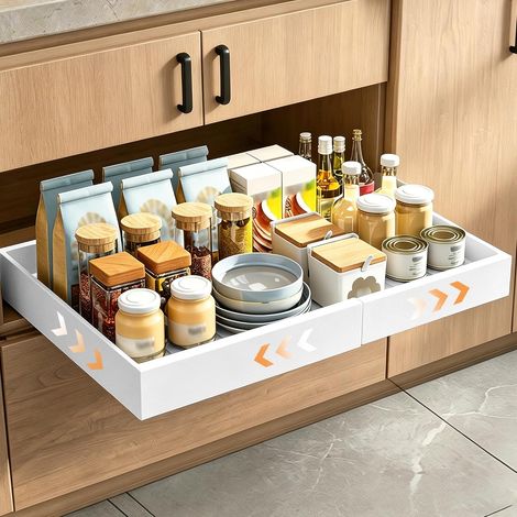 Lot de 1 Tiroirs Coulissant Cuisine, 32-53x43x7 CM, Blanc (1/5)