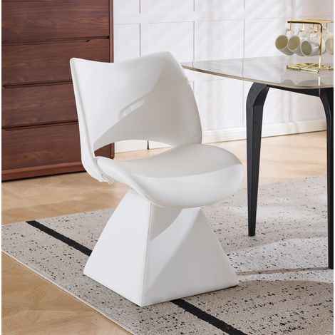 Chaise pivotante blanche en métal et bois avec revêtement aspect cuir et dossier haut ergonomique (1/5)