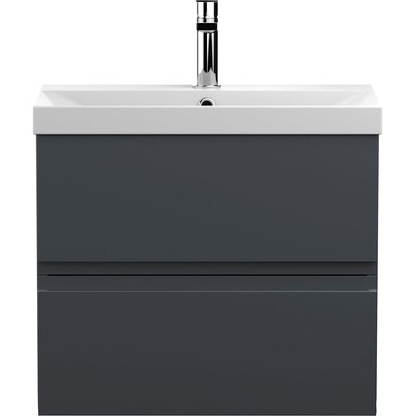Hudson Reed Urban Satin Soft Black 600mm Wall Hung 2 Drawer Vanity Unit and Thin Edge Ceramic Basin - URB1404D (1/4)