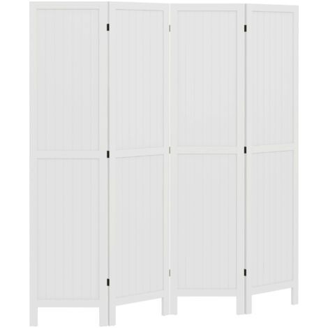 Paravent en bois séparateur de pièce closion intérieur pliable 4 panneaux en bois 160 x 170 cm blanc (1/5)