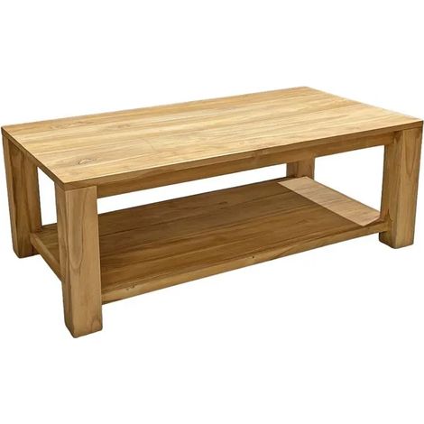 Table basse rectangulaire 110 cm 2 plateaux bois teck – APHRODITE (1/5)