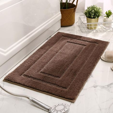 Tapis de bain luxueux absorbant, antidérapant et anti-moisissure absorbant l'eau, en microfibre lavable en machine pour baignoire, douche (café foncé, 40,6 x 61 cm) (1/5)