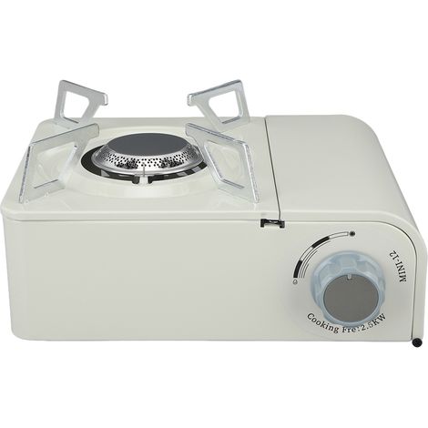 Réchaud à gaz butane portable 2500 W haute puissance, coupe-vent et antidéflagrant, idéal pour le camping, la cuisine intérieure et extérieure (blanc). (1/5)