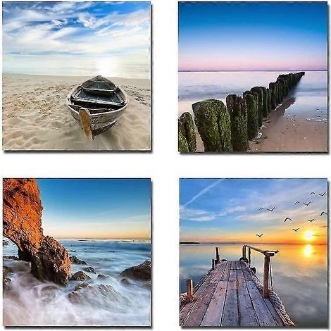 Tableau moderne sur toile représentant un paysage marin, décoration murale (lot de 4). (1/5)