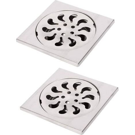 2pcs Siphon de Sol Acier Inoxydable, Grille de Douche Carrée Filtre de Douche Drain de Douche Attrape Cheveux pour Salle de Bain, 90x90x30mm (1/5)
