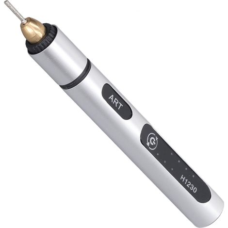 Elektrischer Gravierstift aus Aluminiumlegierung, Mini-Graviergerät für unterwegs, wiederaufladbar über USB 5V, silberfarben, mit 4 Spitzen (1/5)