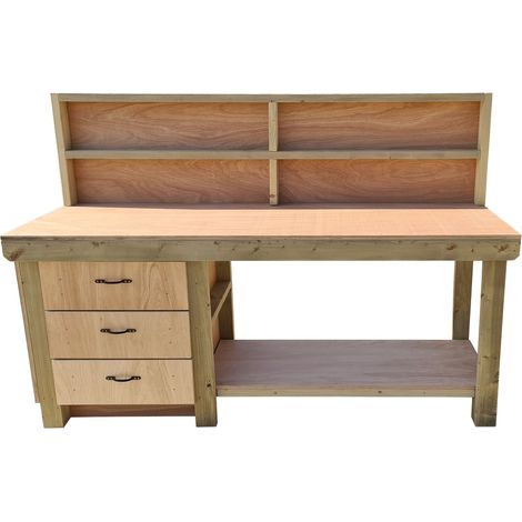 Wooden Eucalyptus top tool cabinet workbench with storage shelf (V.7) (H-90cm, D-70cm, L-120cm) with back panel