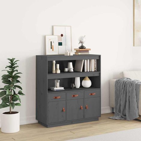 Buffet haut - Armoire de rangement Enfilade Gris 100x40x108,5 cm Bois massif de pin BV857233 - BonneVie (1/5)