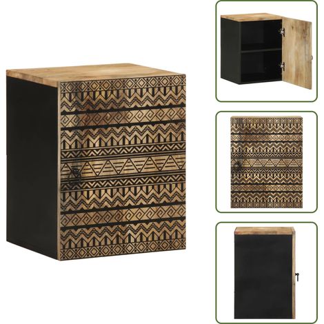 Armadietto da parete - vidaXL Mobile Pensile da Bagno Nero 38x33,5x48 cm Legno Massello Mango - Armadietto in legno