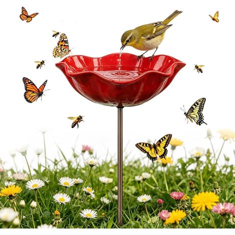 Bain d'oiseaux - Bain d'oiseaux de terrasse - Bain d'oiseaux en métal - Bain d'oiseaux/mangeoire à abeilles coloré - Décoration pour papillons et insectes pollinisateurs...