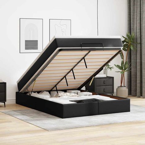 Ottoman-Bett mit Matratze Schwarz 140x200 cm Kunstleder