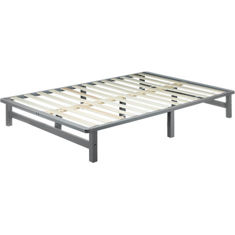 Cama de diseño de palés con somier de láminas 140x200 cm en madera maciza gris LIT06222