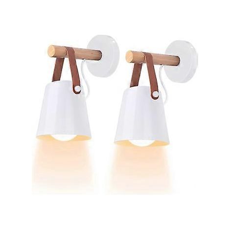Set aus 2 minimalistischen Vintage-Wandlampen, moderne Wandleuchte für den Innenbereich, E27-Fassung, Metallschirm mit Holzständer für Schlafzimmer, Büro, Flur (Schwarz)