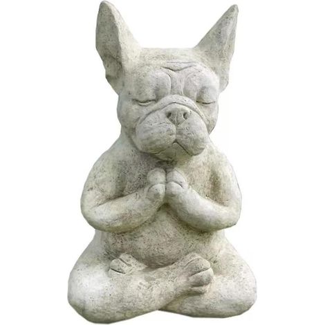Meditierender Hund, Französische Bulldogge in Meditation, Hundestatue aus Kunstharz, Zen-Tier, Yoga, Dekoration
