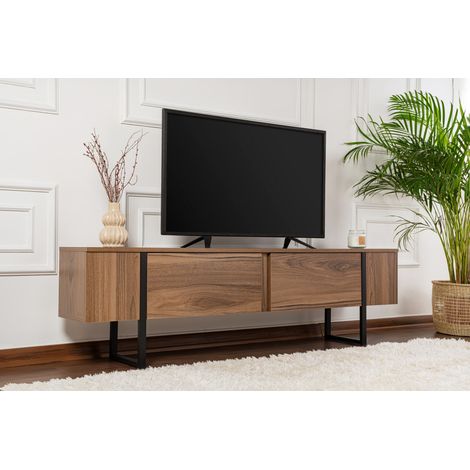 Meuble TV en bois noyer 180 x 30 x 50 cm – Design industriel élégant – 4 portes et étagères – Panneaux de particules mélaminés (1/7)