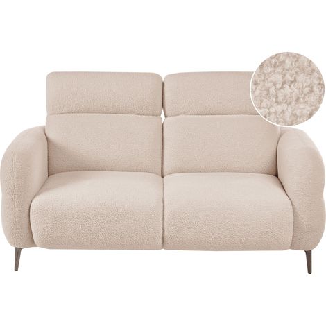2 Seater Sofa Beige Boucle with Adjustable Headrests Minimalistic Style ARTUNA