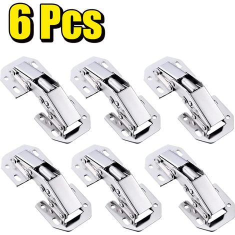 (6 pièces) Charnières de porte d'armoire en acier à 90 degrés, sans perçage, avec butée, pour meubles de cuisine et d'armoires. (1/5)