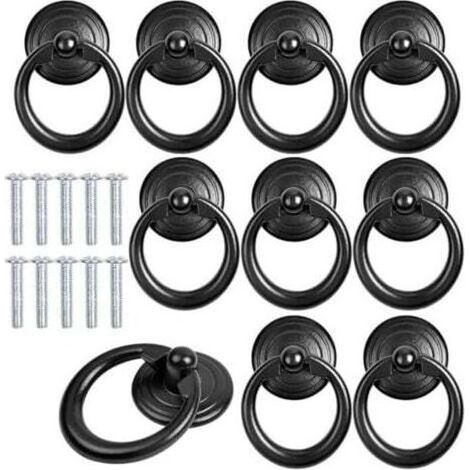 Lot de 10 poignées de meuble noires en métal pour porte, tiroir, poignée de meuble ronde classique avec vis pour armoire, placard, commode (1/5)