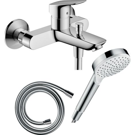 Pack mitigeur bain douche mécanique HANSGROHE Logis + Flexible Isiflex + Pommeau Vernis Blend 100 EcoSmart 1jet chromé