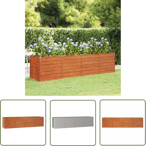 The Living Store Lit surélevé de jardin rouillé 320x80x77 cm acier corten - Jardiniere - Bac Plante - Planter - Acier Corten - Pot De Fleurs Extérieur (1/6)