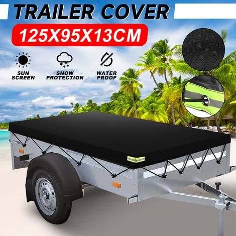125x95x13cm Heavy Duty Trailer Cover Waterproof Dust Protector with Rubber Belt, Black (1/5)
