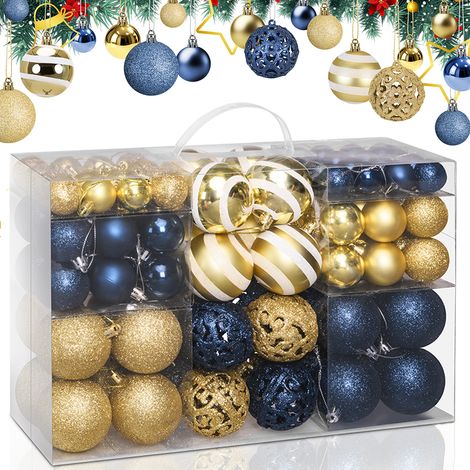Confezione 100 Palline Natale Oro e Blu Diametro 3/4/6 cm Addobbo Natalizio (1/5)