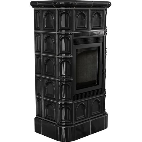 Kamineinsatz aus Stahl KRATKI BLANKA 8 kW Ø 160 schwarze Kachel schwarz Verkleidung (1/4)