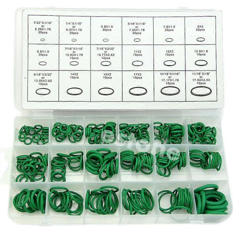 Kit de 270 joints toriques verts en caoutchouc nitrile, 18 tailles différentes (métriques).