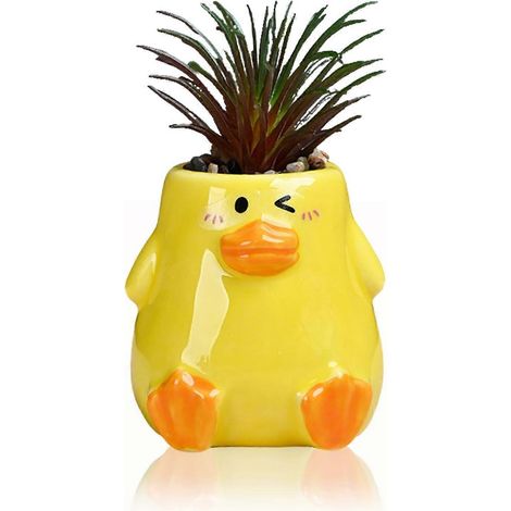 Pot de fleurs canard jaune en céramique idée cadeau pour plantes grasses d'intérieur bureau ou jardin (1/5)
