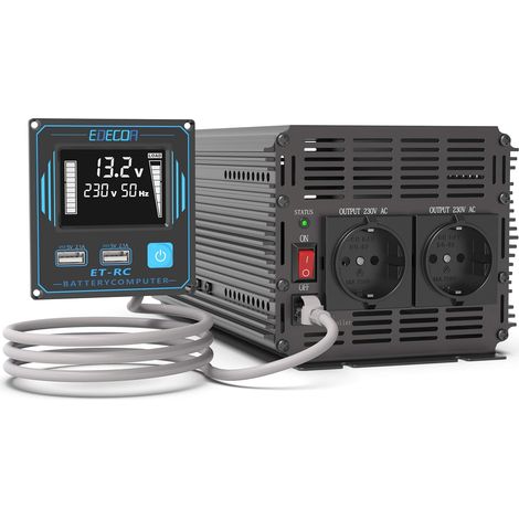 Edecoa – Convertisseur de tension 12V 220V 2000W – Onde sinusoïdale pure – 2 ports USB – Télécommande – Protection multiple