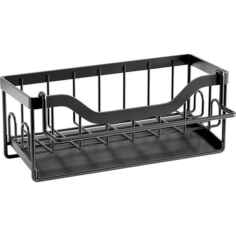 Porte-Eponge Évier - Acier Au Carbone - Fixation Bord Ou Mur - Bac À Égouttement Incliné - Noir - 1 Pièce