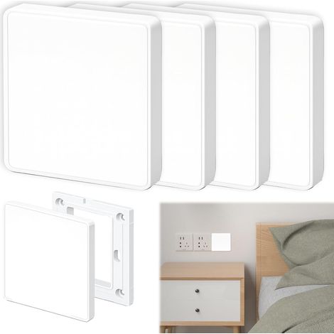 Lot de 4 Plaques d'Obturation pour Prise Cache Mural Élégant pour Rénovation Intérieure Plaque de Finition Encastrée 8,6x8,6cm Blanc Pur (1/5)