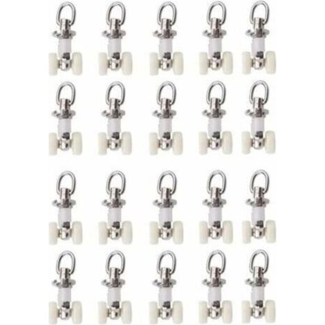 20 rodillos de plástico para riel de cortina, rodillos dobles con aros de aluminio, tamaño pequeño (1/3)