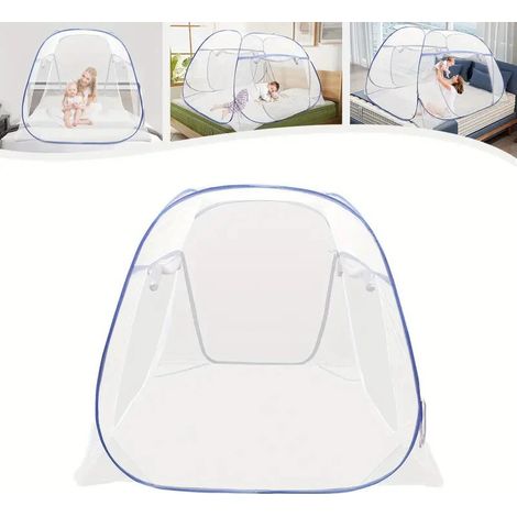 Tente moustiquaire pliable sans montage, abri anti-moustiques pour jardin et camping, Composition : 150 × 200 cm, Couleur : blanc, liseré bleu (1/5)