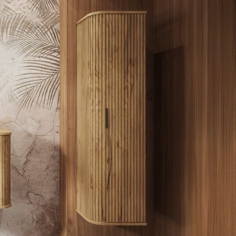 Elegance Glamour Style Tall Bathroom Cabinet - Gold Craft Oak