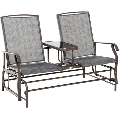 Outsunny Gartenbank Schaukelstuhl Sitzbank Schaukelbank Gartenstuhl mit Tisch Schaukel Bank 2-Sitzer