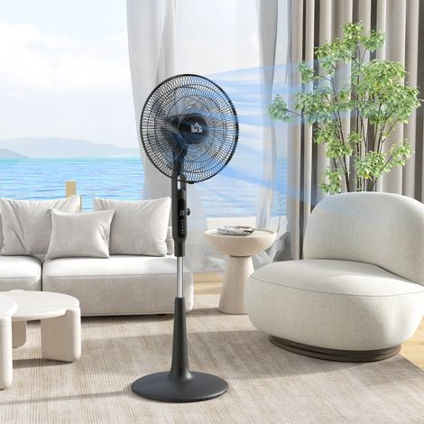 Ventilateur sur pied silencieux avec télécommande, 3 modes, 28 vitesses, moustiquaire et oscillation, noir
