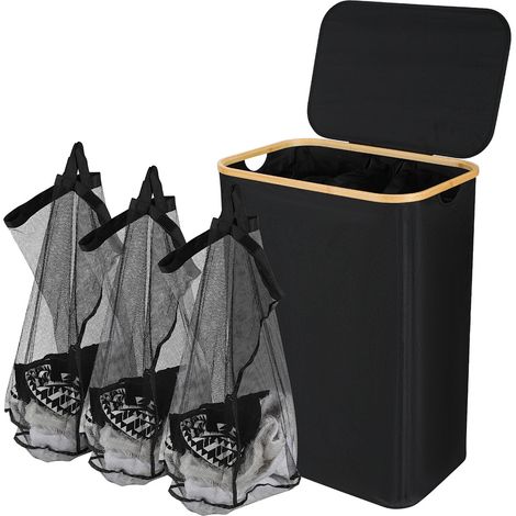 Randaco Cesto para ropa sucia con tapa, 160L Negro Cesto para ropa sucia - 3 bolsas extraíbles para ropa sucia (Para uso en baños y hogares)
