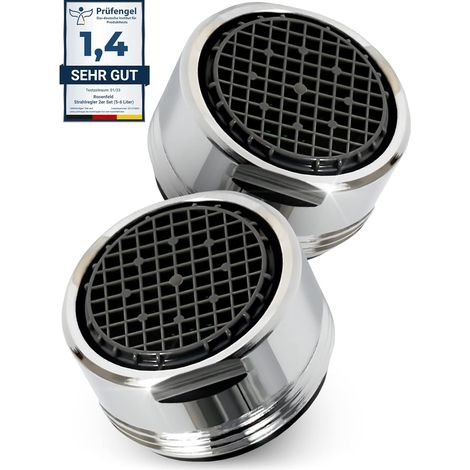 Juego de 2 aireadores M24 - Caudal de agua: 5 l/min - Filtro antical de alta tecnología con filtro esférico - Aireador de latón cromado - Boquilla aireadora para grifos (1/5)