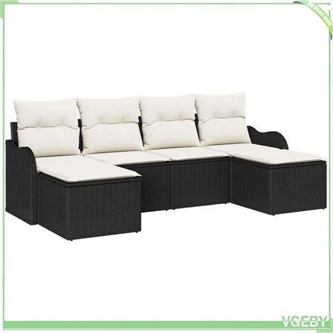 Ensemble canapé de jardin - FAFEICY - Modulaire - Noir et blanc - Poly rotin - 6 personnes (1/5)