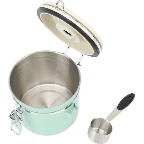 Boîte à café hermétique en acier inoxydable vert menthe de qualité alimentaire, avec dosette et roue à dattes pour thé et noix, 1,2 L (1/5)