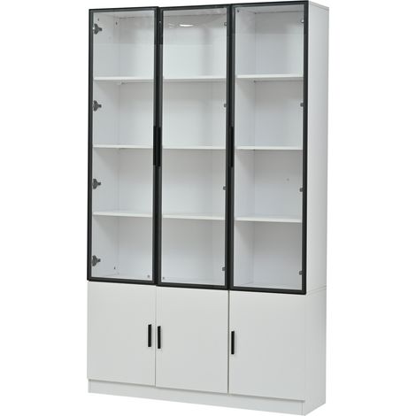 GagaVitrine 120x32x200 cm, armoire haute avec 6 portes, éclairage LED, blanc (1/5)