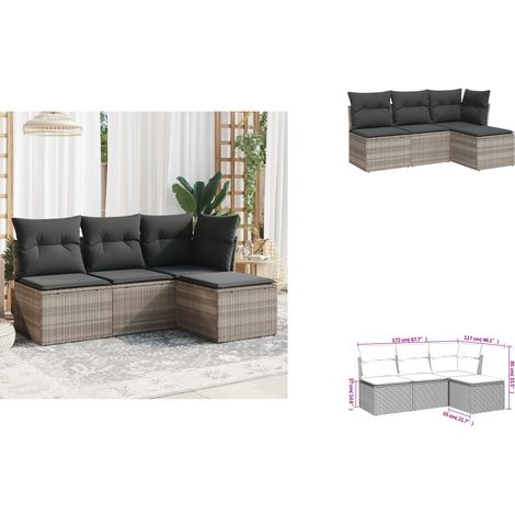 The Living Store 4-tlg. Garten-Sofagarnitur mit Kissen Hellgrau Poly Rattan - Gartenmöbel (1/3)