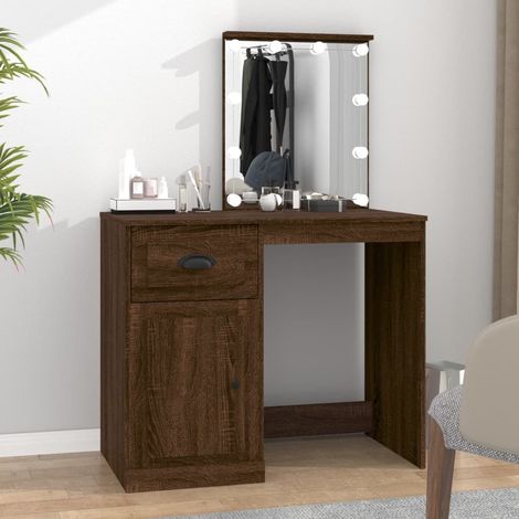 Coiffeuse,Table de Maquillage Moderne avec LED chêne marron 90x50x132,5cm bois d'ingénierie -BV20890 (1/5)