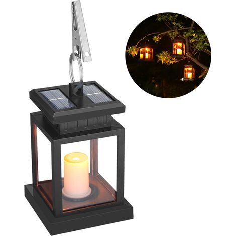Lanterne solaire LED extérieure suspendue, lampe solaire décorative avec bougie, éclairage de jardin étanche et résistant aux intempéries.