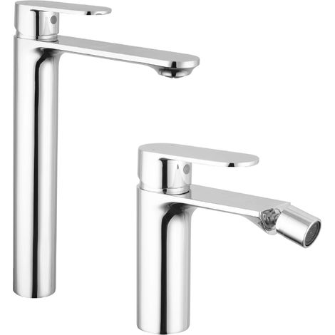 Paire de mitigeurs lavabo/bidet haut sans vidage en laiton chromé Mod. Kerry (1/3)