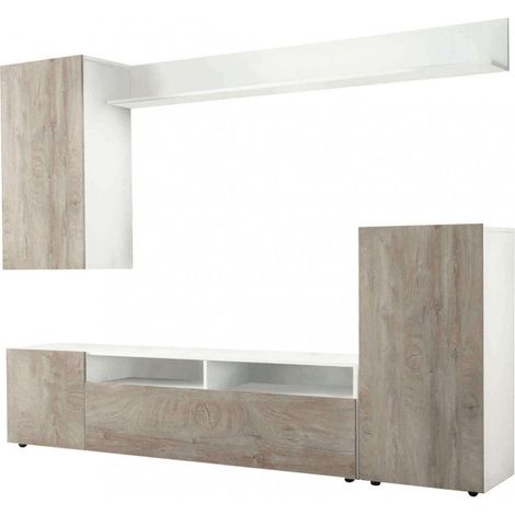 Parete attrezzata grande effetto marmo da soggiorno 210x36,5x170 cm in legno nobilitato bilaminato Brooklyn - LightGrey (1/5)