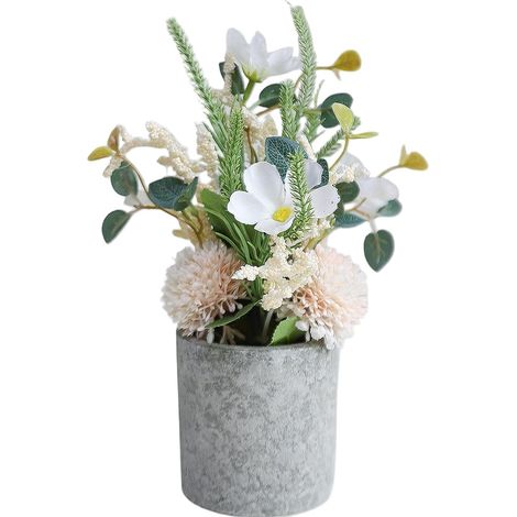 Bouquet de fleurs artificielles, fleurs en plastique longue durée, pot cylindrique décoratif en pulpe + boule d'oignon rose (1/2)