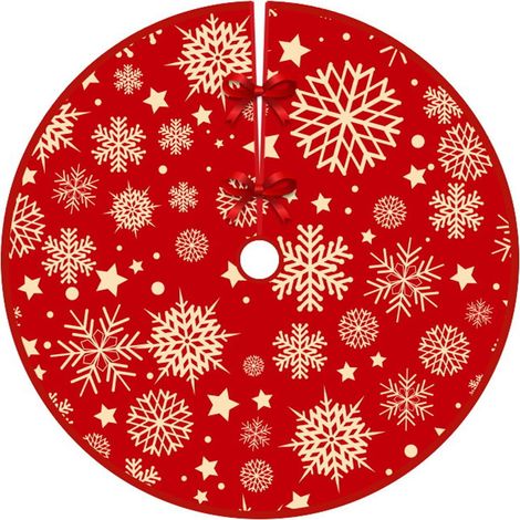 Jupe Arbre De Noël - Motif Flocon De Neige Rouge - Tissu Brossé Épais - Pour Décoration Intérieure Extérieure - 1 Pièce (1/5)