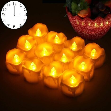 Bougies LED, 12er Jaunes Bougies Sans Flamme LED Avec Fonction Minuterie Bougies Chauffe-plat LED 6 Heures Allumées et 18 Heures Eteintes, Bougies Clignotantes à Piles, Jaunes (1/5)